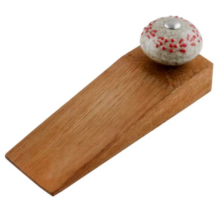Red Embossed Crackle Ceramic Wooden Door Stopper